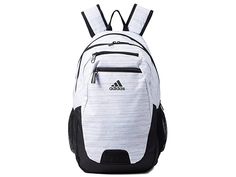 adidas Foundation 6 Backpack - Backpack Bags : Two-Tone White/Black : The primary materials that compose this product contain a minimum of 20 percent recycled content. The adidas Foundation 6 Backpack looks stylish and offers enhanced space to carry essentials when heading out. Recycled polyester construction. Zippered closure. Top handle and two adjustable shoulder straps. Three zippered exterior pockets. Zippered interior pocket. Two exterior pockets. Interior pocket. Branding detail on the ex Adidas Backpack, Black Backpack, Backpack Bags, Shoulder Straps, Top Handle, Two Tone, White Black, White And Black, Foundation