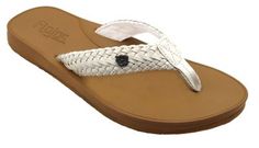 Introducing the Waverly, the perfect sandal for women who love both style and comfort. The thick braided faux leather strap with super soft fabric liner is both chic and comfortable, providing a secure fit that won't rub or irritate your skin. The hammock comfort of the MEMEX memory foam footbed is complemented by the added arch support, ensuring that every step you take is cushioned and supported. The faux leather toepost and rubber sponge outsole provide durability and traction, while the adorable hibiscus stud hardware adds a touch of fun to this already stylish sandal. And with its water-friendly construction, the Waverly is perfect for days spent by the pool or at the beach. Choose the Waverly for the ultimate combination of comfort, style, and functionality. Upper Material: Braided f Leather Sandals With Braided Trim For Beach, Casual Sandals With Woven Leather And Adjustable Fit, Casual Sandals With Adjustable Woven Leather, Casual Adjustable Woven Leather Sandals, White Synthetic Sandals With Woven Leather, Casual Braided Flip Flops For Beach, Casual Braided Flip Flops For Vacation, Braided Flip Flops For Beach, Adjustable Braided Open Toe Flip Flops