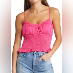 V-Neck 100% Polyester Machine Wash, Tumble Dry Casual Pink V-neck Smocked Top, Trendy V-neck Smocked Top For Spring, Casual V-neck Smocked Top For Beach, Ruched V-neck Smocked Top, Pink V-neck Smocked Top For Spring, Casual V-neck Smocked Top For Summer, Pink V-neck Smocked Top Casual, Date Night In, Ruffled Neckline