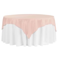 a round table with a pink and white cover