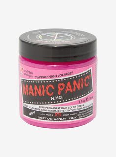 Ready to update your 'do? Try a new shade for summer! We think this one from Manic Panic would look stellar on you. Neon Cotton Candy Pink is a lovely  bright cool-toned pink hair dye. This shade glows under a black light  so we recommend using Cotton Candy Pink on hair that's been lightened to a very light level 9 blonde. Manic Panic Classic High Voltage hair dye is fortified with conditioner to add moisture AND act as a filler to pre-lightened hair. Semi-permanent  direct dye ready to use out of the jar  no developer needed. Manic Panic Cotton Candy Pink, Level 9 Blonde, Manic Panic Colors, Styles Wigs, Lightened Hair, Cotton Candy Hair, Pink Hair Dye, Temporary Hair Dye, Beauty Hair Color