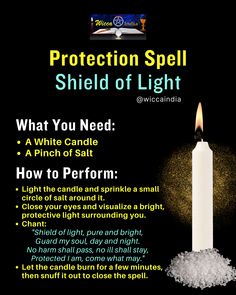 a candle with the words protection spell shield of light