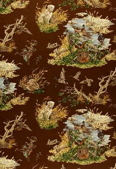 a brown background with birds and trees on it