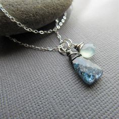 Moss Kyanite & Aqua Chalcedony Necklace - Balsamroot Jewelry Silver Wire Wrapped Chalcedony Necklaces, Handmade Silver Chalcedony Necklace, Silversmithing Jewelry, Wire Wrap Necklace, Bead Soup, Gemstone Jewellery Design, Chalcedony Necklace, Chalcedony Stone, Wrap Necklace