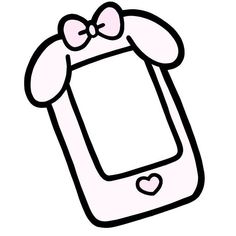 an image of a cell phone with a bow on the top and hearts at the bottom