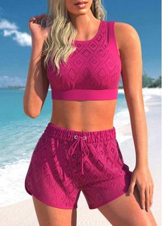 Color:Hot Pink;Size:M;Size:L;Size:XL;Size:XXL;Bra Style:Padded;Support:Wire Free;Pad Style:Removable;Strap Style:Unadjustable;Package Contents:1 X Bra , 1 X Shorts;Occasion:Sport;Style:Tribal; Lounge Clothes, Swimsuit With Shorts, Glamorous Party, Bra Style, Sport Style, Glam Dresses, Swimwear Outfit, Bra Styles, Swimwear Fashion