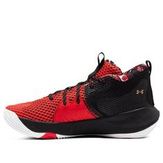 the under armour basketball shoe is red and black