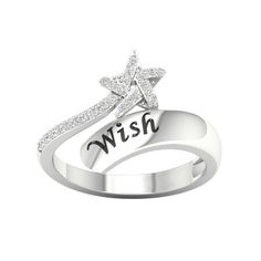 Make your style statement with this impressive wrap style diamond fashion ring. Crafted in sterling silver this ring features a star symbol, set with shimmering round diamonds, that bypass at the center. The word Wish is inscribed in a lovely font on the ring. A symbol of hope, optimism, this diamond fashion ring captivates with shimmering diamonds and a buffed lustre. Size: 9.00. Color: Metal Type. Gender: female. Age Group: adult. Secret Symbols, Diamond Ring Cuts, Diamond Anniversary Ring, Buying An Engagement Ring, Diamond Fashion Rings, Diamond Anniversary Rings, Diamond Star, Diamond Anniversary, Buying Diamonds