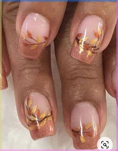 Fall Nail Art French Tips, Fall Color French Tip Nails Square, Fall Nail Tip Ideas, Pretty Fall Nail Designs, Fun Fall Nail Art, French Tip Nails For Fall, Fall Leaves Nail Designs, Fun Fall Nail Designs, Harvest Nails