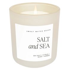 Sweet Water Decor Soy Candle Matte Jar 15 Oz. - Salt and Sea - FreeShippingAllOrders.com Sea Salt Candle, Sea Candles, Beach Scent, Alcohol En Gel, Water Decor, Cream Candles, Amber Candle, Sweet Water, Candle Care