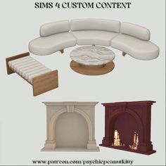 there are four different types of couches and fireplaces in this image, each with the same design