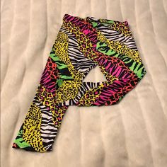 Never Worn Crop Leggings From Modcloth. Satiny Spandex Material. Very Colorful And Fun! Runs Small Spandex Leggings, Crop Leggings, Cropped Leggings, Colorful Leggings, Pink Red, Pant Jumpsuit, Leopard Print, Pants For Women, Leggings