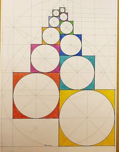 a drawing with circles and squares on it