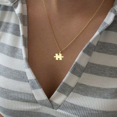 "* Material: High Quality 14K Solid Gold - Not Gold Vermeil Not Gold Plated - ( REAL SOLID GOLD ) * Metal Stamp: 14k * All our jewelry is custom made by hand with Love and Care in our workshop * Real 14k Solid Gold Puzzle Necklace By Demir Uluer - Dainty Friendship Jewelry - Tiny Best Friend Pendant - Christmas Gift - Gift For Her H O W ∙ T O ∙ O R D E R * You can choose the color of your pendant using the first box / option * You can choose the length of your chain by selecting the second option / box. Just use the 'PERSONALIZATION BOX' to let us know the Note you want on the back of your Pendant O T H E R ∙ I N F O R M A T I O N * Material of chain: 14K Solid gold ( REAL GOLD ) It is thin and dainty and it is available in 6 sizes: - 35 cm / 13,75 inches ( Length ) - 40 cm / 15,75 inches Gold Jewelry For Christmas Birthday Gift, Dainty Gold Jewelry For Christmas, Gold Jewelry For Birthday And Christmas, Gold Charm Necklaces For Christmas Anniversary, Dainty Yellow Gold Jewelry For Christmas, Handmade Gold Jewelry For Christmas, Christmas Sterling Silver Yellow Gold Jewelry, Christmas Yellow Gold Sterling Silver Jewelry, Christmas 14k Yellow Gold Jewelry