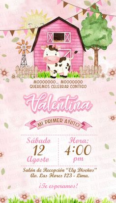 a pink barn with a cow on it's side and the words valentine in spanish