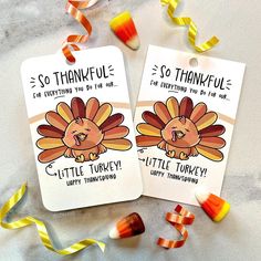 two tags that say so thanksgiving and little turkey