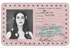 an id card with a woman's face and stars on it