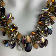 J. Crew Necklace Multicolor Druzy Glitter Faceted Stones Gold Tone Brulee In Earth Tones Of Purple Contrasted With Orange, Gold Glitter And More. Adjustable Chain With J. Crew Dust Bag In Like Brand New Condition Tags: Wedding, Cocktail, Bridal Party Fall Soiree Purple Party Jewelry, Elegant Purple Necklace For Party, Embellished Multicolor Necklace For Party, Embellished Multicolor Party Necklaces, Purple Jewelry With Sparkling Stones For Party, Multicolor Embellished Party Necklaces, Multicolor Embellished Party Necklace, Glamorous Purple Jewelry For Party, Glamorous Purple Party Jewelry