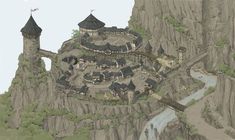 an artist's rendering of a castle on top of a mountain