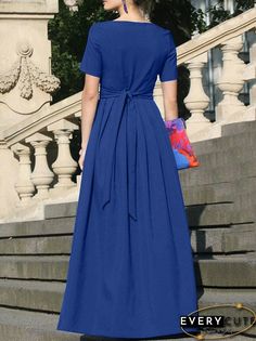 Casual Blue Belted Maxi Dress, Solid Maxi Dress With Tie Waist And Short Sleeves, Spring Solid Color Belted Maxi Dress, Short Sleeve Pleated Maxi Dress, Casual Solid Maxi Dress With Tie Waist, Casual Solid Pleated Maxi Dress, Casual Solid Color Pleated Maxi Dress, Maxi Dress With Belt, Maxi Dresses Online