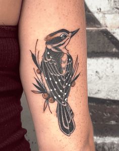 a small bird tattoo on the arm