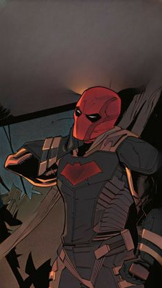 deadpool is standing in the dark with his hands on his hips and looking at something