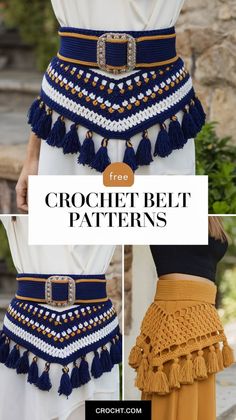 the crochet belt pattern is shown with text overlay that reads, free