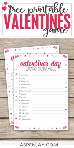 valentine's day word scramble printable game with hearts on it and the words free print