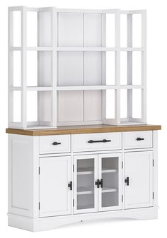 Ashbryn White/Natural Dining Server and Hutch - Ornate Home Aesthetic Cabinets, Dining Server, Dining Essentials, Farmhouse Aesthetic, Cabinets Drawers, 2 Shelves, Furniture Market, Reclining Furniture, Living Room Tv Stand