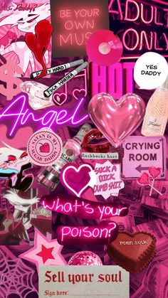 a collage of pink and purple items with the words, what's your mom?