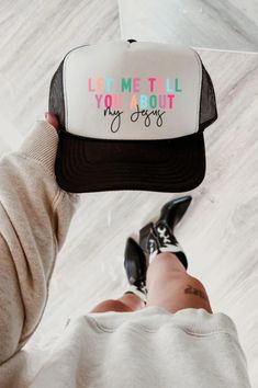 What better way to add a little Jesus to your outfit than with the adorable trucker cap?! Our My Jesus Cap is a black and white trucker featuring a colorful graphic of the classic inspirational lyric from our favorite Christian song. Inspirational Lyrics, My Jesus, Salt And Light, Christian Songs, Trucker Cap, A Black, Trucker Hat, Jesus, Songs