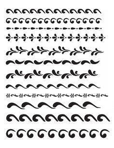 a set of black and white calligraphys with swirly lines on them, all in