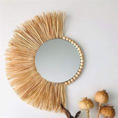 wickedafstore Moroccan Boho Mirrors Raffia Crafts, Raffia Mirror, Rattan Wall Decor, Boho Mirror, Boho Crafts Diy, Deco Boheme, Hanging Wall Mirror, Décor Boho, Wall Ornaments