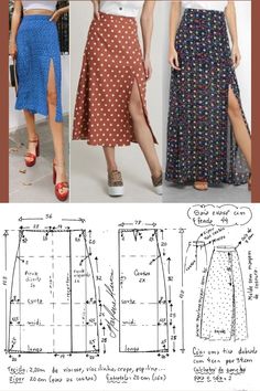 two women's skirts, one in blue and the other in brown with polka dots