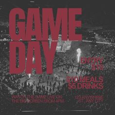 a black and white photo with the words game day on it