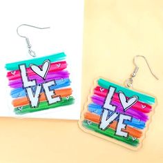 1 Pair Of Whimsical Acrylic Cute Love Pattern Pendant Earrings - Stainless Steel Ear Needles, Versatile Accessories For Birthdays, Anniversaries, And Graduation Celebrations, Perfect Christmas Gifts For Her Whimsical Multicolor Earrings For Gift, Fun Multicolor Valentine's Day Earrings, Multicolor Fun Heart Earrings, Whimsical Multicolor Heart Earrings, Valentine's Day Multicolor Dangle Earrings, Love Pattern, Graduation Celebration, Dry Clay, Christmas Gifts For Her