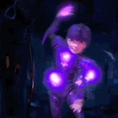 a woman with purple lights on her body