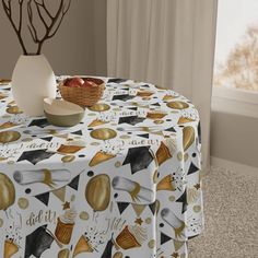 Add a touch of elegance to your special occasion with this one-of-a-kind graduation tablecloth. Designed to seamlessly blend with both round and square tables, this stylish tablecloth takes your decor to the next level.