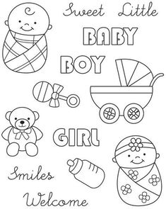 the baby boy coloring page is shown in black and white