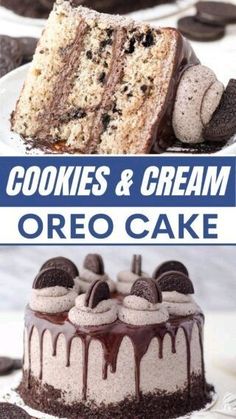 two different cakes with oreo cookies and cream on top