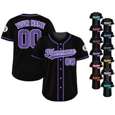 Gradient Custom Baseball Jersey is a stylish and functional piece that ensuring a comfortable fit for groups, individuals, couples, teams, or anyone who loves Gradient fashionable and sporty vibe. From casual outings to intense gameplay, this baseball jersey always guarantees both style and performance. If you have any other design ideas, or any changes to the jersey details, simply share an image and we will create a preview design for you to confirm. ⚾FEATURES - Personalized with your choice o Collegiate Black Customizable Jersey, Black Collegiate Jersey, Customizable, Black Baseball Jersey For College Sports Season, Collegiate Black Baseball Jersey With Baseball Collar, Collegiate Black Baseball Jersey, Black Jersey With Baseball Collar And Team Spirit Style, Black Varsity Jersey For Team Events, Customizable Black Varsity Jersey, Varsity Jersey With Team Name For Sports