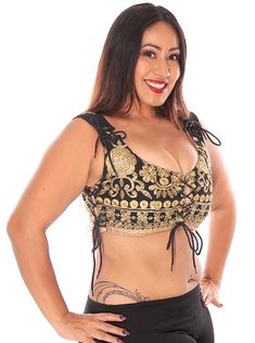 Embroidered Tribal Lace-Up Choli Top in Black | bellydance.com Renn Faire Costume, Renn Faire, Belly Dance Bra, Dance Bras, Salsa Dress, Jazz Dance Costumes, Belly Dance Costume, Ballroom Dance Dresses, Belly Dance Costumes