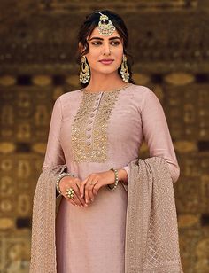 Light Mauve Designer Embroidered Silk Wedding Sharara Suit-Saira's Boutique Silk Anarkali Suits Party Wear, Wedding Sharara Suit, Wedding Sharara, Mauve Fabric, Embroidered Buttons, Silk Anarkali Suits, Wedding Reception Party, Resham Embroidery, Pakistani Style