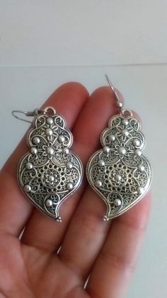 1 Pair of Portuguese filigree earrings silver 4.3 cm charm | Etsy Traditional Pierced Heart Earrings, Traditional Heart Earrings, Traditional Heart-shaped Earrings, Traditional Silver Heart Earrings, Bohemian Silver Heart Drop Earrings, Traditional Silver Heart Earrings For Gift, Silver Bohemian Heart Drop Earrings, Bohemian Silver Heart Earrings As Gift, Silver Bohemian Heart Earrings For Gift