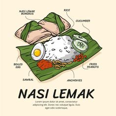 an image of food on a napkin with the words nasi lemak written below it