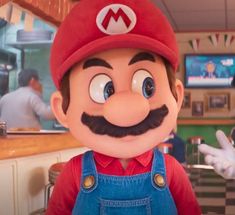 an image of mario and luigi in a restaurant with two other characters behind the counter