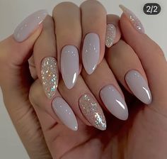 Wedding Nails Glitter, Cute Layered Haircut Mid Length, Layered Haircut Mid Length, Haircut Mid Length, Cute Layered Haircut, Almond Acrylic Nails, Layered Haircut, Bride Nails