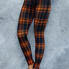 I Would Absolutely Love To Find These In A S. Will Even Accept An Xs. I Have A Sudden Obsession With Orange And Tartan Prints. Fitted Orange Elastane Bottoms, Orange Pants For Fall Loungewear, Trendy Fitted Orange Bottoms, Black Milk, Orange Black, Tartan, Pant Jumpsuit, Pants For Women, Orange