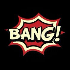 the word bang is written in red and white on a black background with an oval shape