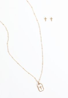 2 Piece Gold Cross Necklace And Earring Set - Materials & Care:imported - 60% zinc 20% steel 10% shell 10% brass - wipe clean Gold Cross Jewelry, Tiny Cross Necklace, Jesus Necklace, Tiny Cross, Gold Cross Necklace, List Ideas, Christian Jewelry, Necklace And Earring Set, Christmas 2024